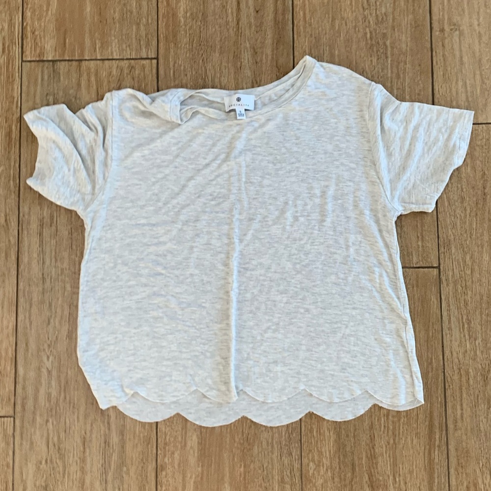 socialite grey scalloped edge top